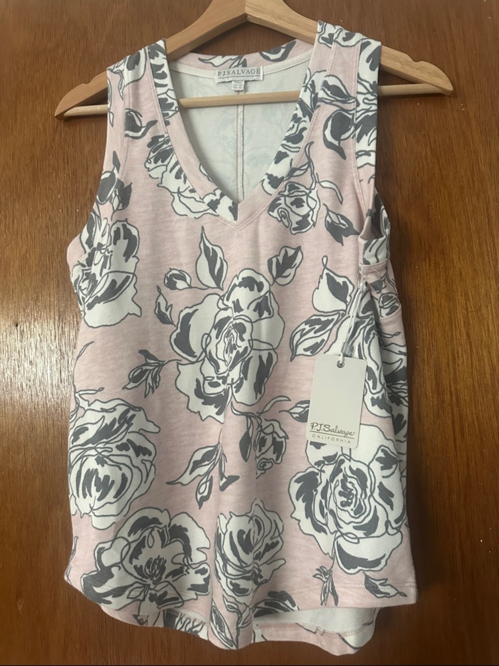 PJ Salvage Pink and Gray Floral V-Neck Tank